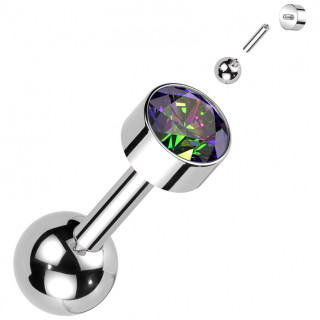 Piercing barbell d'oreille Titane � disque zirconium Vitrail Medium
