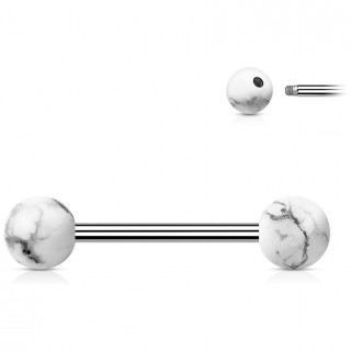 Piercing barbell � perles de Howlite Blanche (langue et t�ton)