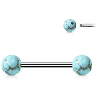 Piercing barbell � perles de Turquoise (langue et t�ton)