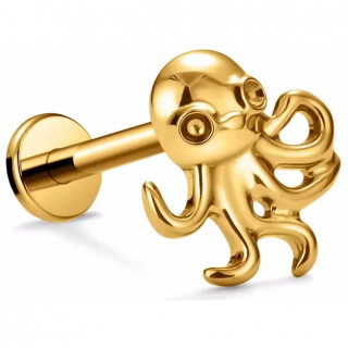 Piercing B�b� Poulpe en Titane dor� pour l�vre et oreille (� filetage interne)