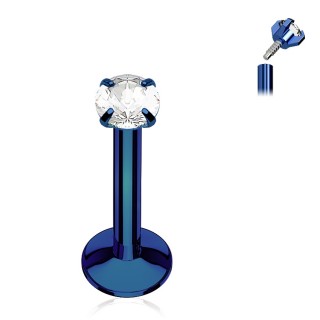 Piercing bleu � strass rond et filetage interne (l�vre, cartilage...)