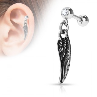 Piercing cartilage � pendentif aile d'ange - gris m�tal