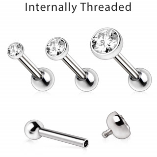 Piercing cartilage acier � demi-sph�re zirconia (filetage interne)