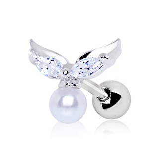 Piercing cartilage ailes d'ange � perle blanche
