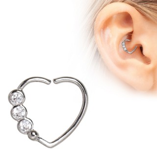 Piercing cartilage anneau coeur triple zirconium
