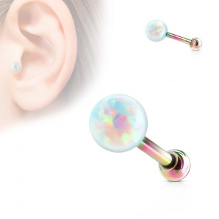 Piercing cartilage arc en ciel avec perle d'Opale � filetage interne