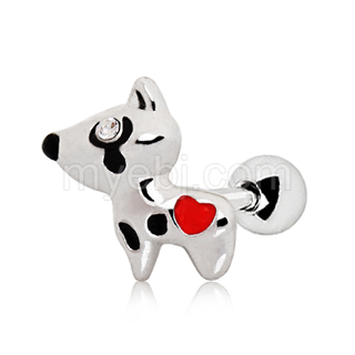Piercing cartilage chien � coeur rouge