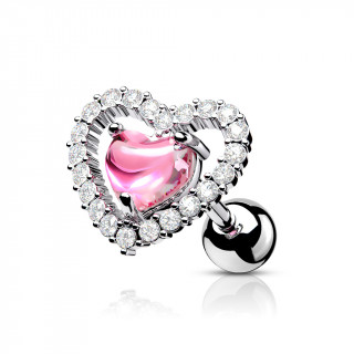 Piercing cartilage coeur de zirconium doubl� - Clair et rose