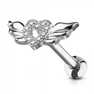 Piercing cartilage coeur strass � ailes d'ange