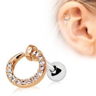 Piercing cartilage � croissant cuivr� pav� de strass