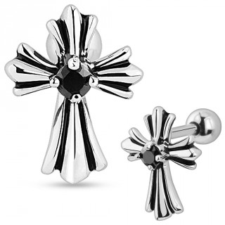 Piercing cartilage croix m�di�vale � strass noir