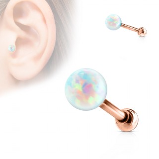 Piercing cartilage cuivr� avec perle d'Opale � filetage interne