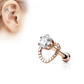 Piercing cartilage cuivr� � coeur ajour� et pierre claire