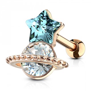 Piercing cartilage cuivr� � �toile et plan�te Saturne