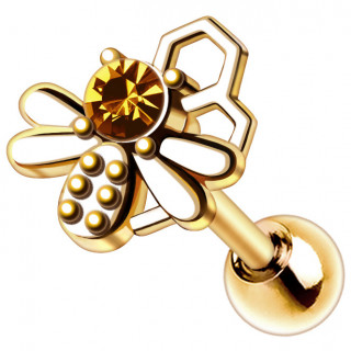 Piercing cartilage dor� � abeille et alv�oles � pierre ambr�e