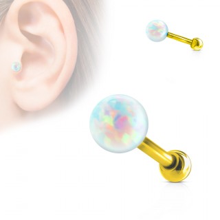 Piercing cartilage dor� avec perle d'Opale � filetage interne