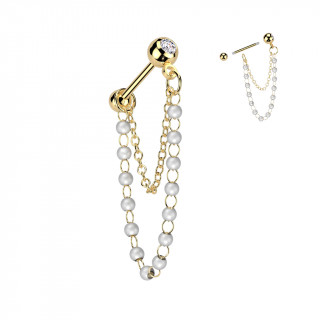 Piercing cartilage dor� � chapelet de perles et chainette (h�lix, conch...)