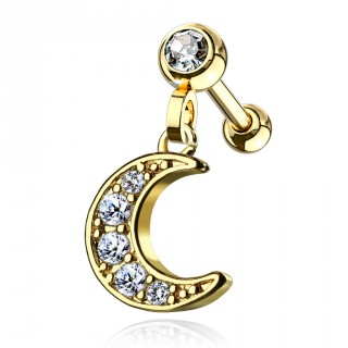 Piercing cartilage dor� � pendentif lune pav�e de strass