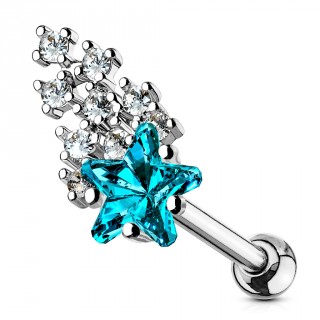Piercing cartilage � �toile filante multi-strass claires et aqua