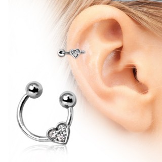 Piercing cartilage fer � cheval � coeur strass