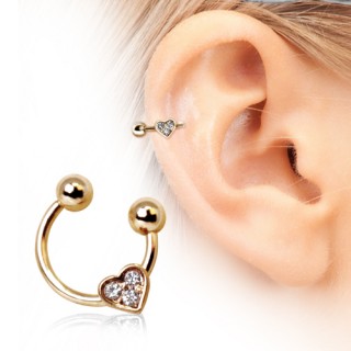Piercing cartilage fer � cheval dor� � coeur strass