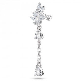 Piercing cartilage feuille pav�e de strass et pendentif