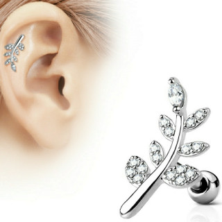 Piercing cartilage feuille strass clairs