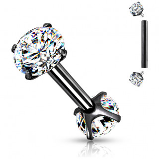 Piercing cartilage filetage interne en acier Noir � embouts strass