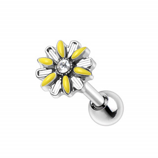 Piercing cartilage fleur emaill�e jaune � strass