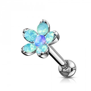 Piercing cartilage � fleur d'opalites et Opale - Bleu