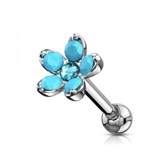Piercing cartilage � fleur d'opalites et Opale - Bleu turquoise et aqua