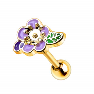 Piercing cartilage � fleur violette et dor�e