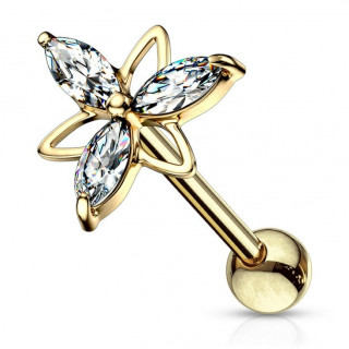 Piercing cartilage fleur zirconiums � triangles - Plaqu� or