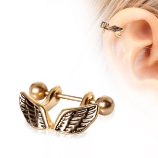 Piercing cartilage h�lix dor� en acier � ailes d'ange