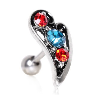 Piercing cartilage h�lix feuille vintage orn�e de pierres