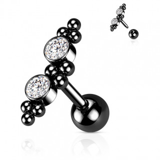 Piercing cartilage h�lix / flat Noir � grappe de perles et strass