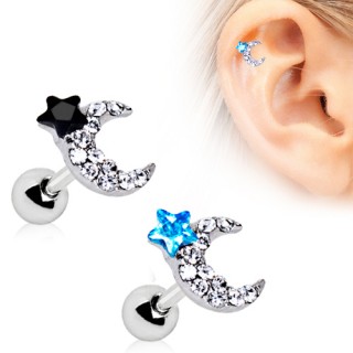 Piercing cartilage helix lune et �toile strass