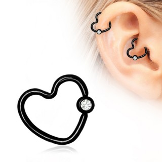 Piercing cartilage h�lix noir coeur serti style CBR
