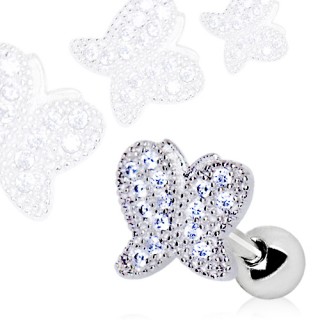 Piercing cartilage h�lix � papillon pav� de strass clairs