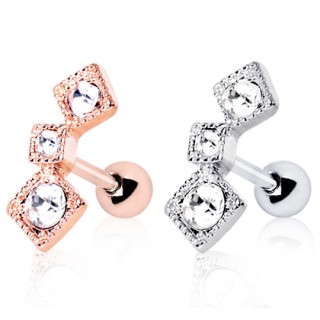 Piercing cartilage helix � trio de carr� avec strass