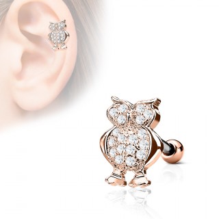 Piercing cartilage hibou pav� de strass - Cuivr�