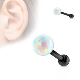 Piercing cartilage noir avec perle d'Opale � filetage interne