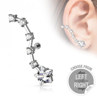 Piercing cartilage oreille avec �toile suivie de 5 strass