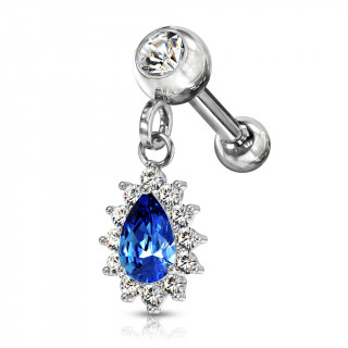 Piercing cartilage oreille � pendentif soleil - Clair et bleu