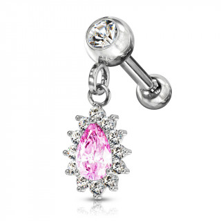 Piercing cartilage oreille � pendentif soleil - Clair et rose