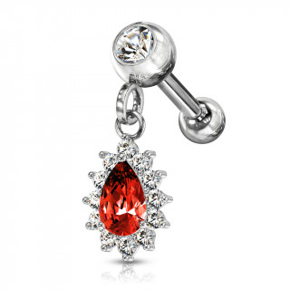 Piercing cartilage oreille � pendentif soleil - Clair et rouge