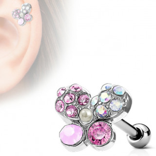 Piercing cartilage papillon � pierres et perle incrust�es