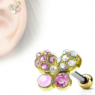 Piercing cartilage papillon � pierres et perle incrust�es - Dor�