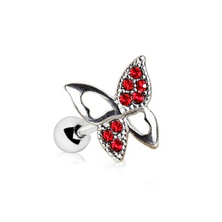 Piercing cartilage papillon � strass rouges
