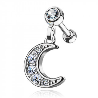 Piercing cartilage � pendentif lune pav�e de strass